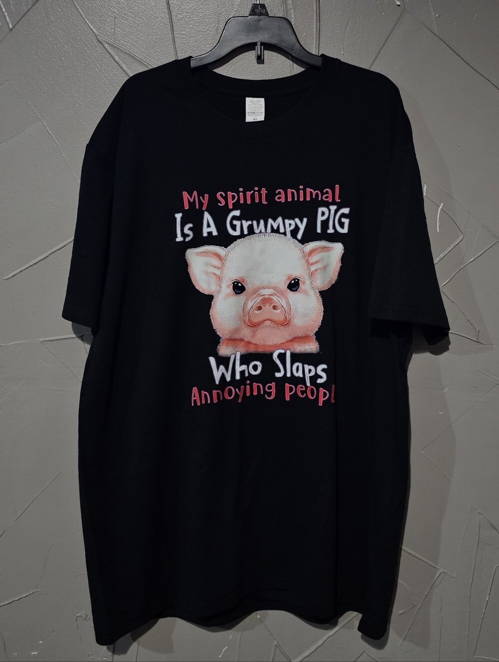 Black Short-Sleeve Tee with Pink Pig Graphic